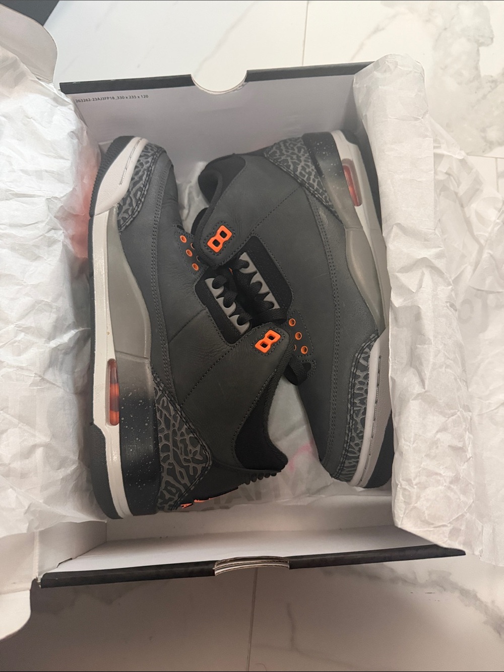 Jordan Retro 3 Sneakers in Dark Gray and Orange